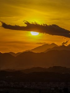 Preview wallpaper sunset, clouds, mountains, peaks