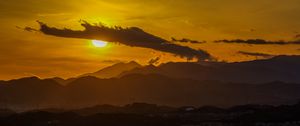 Preview wallpaper sunset, clouds, mountains, peaks