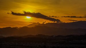 Preview wallpaper sunset, clouds, mountains, peaks