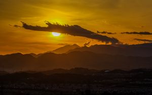 Preview wallpaper sunset, clouds, mountains, peaks