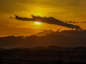 Preview wallpaper sunset, clouds, mountains, peaks