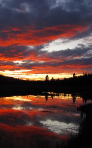 Preview wallpaper sunset, clouds, nature, trees, lake, reflection