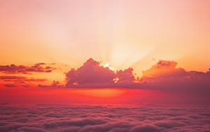 Preview wallpaper sunset, clouds, rays, slope