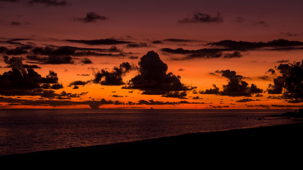 Wallpaper sunset, clouds, sea, beach, horizon