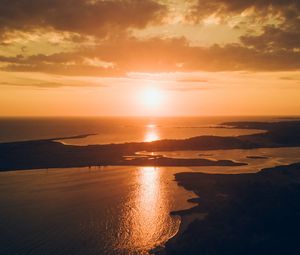 Preview wallpaper sunset, coast, bay, sea, dusk