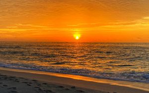 Preview wallpaper sunset, coast, beach, sea, horizon