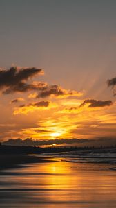 Preview wallpaper sunset, coast, sand, sea, sky