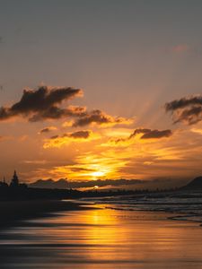 Preview wallpaper sunset, coast, sand, sea, sky