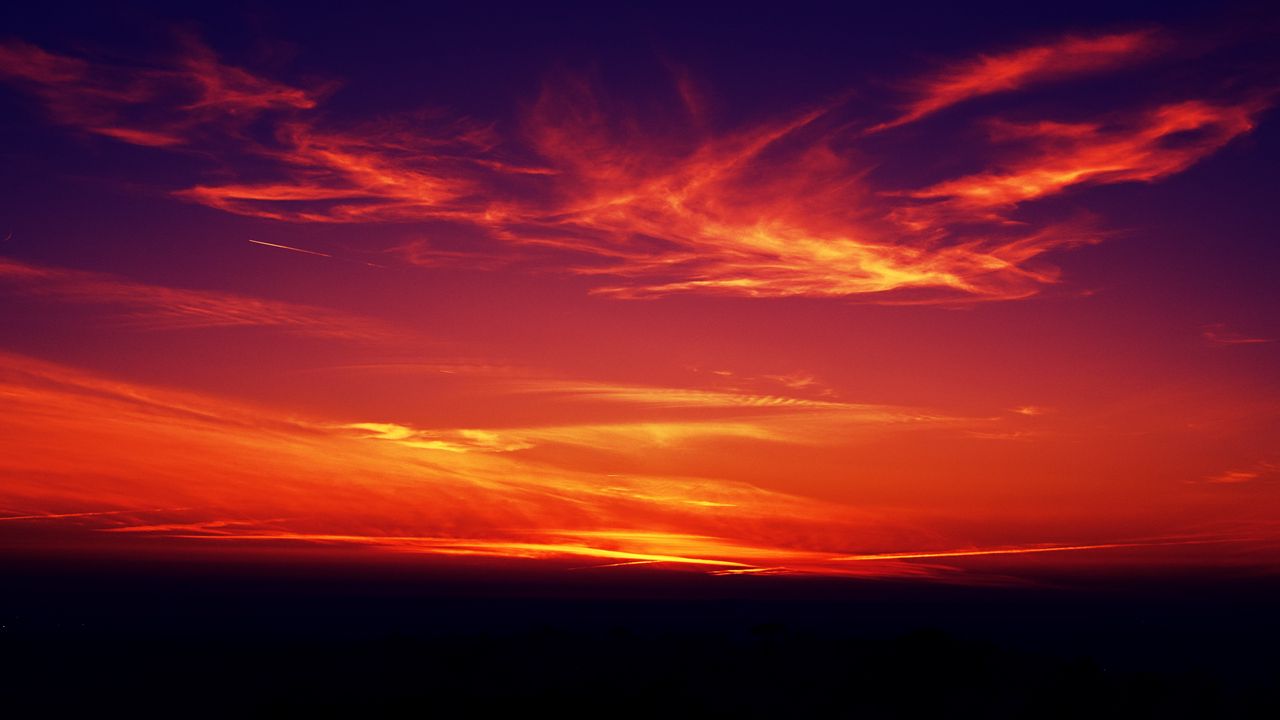 Wallpaper sunset, dark, twilight, sky, clouds