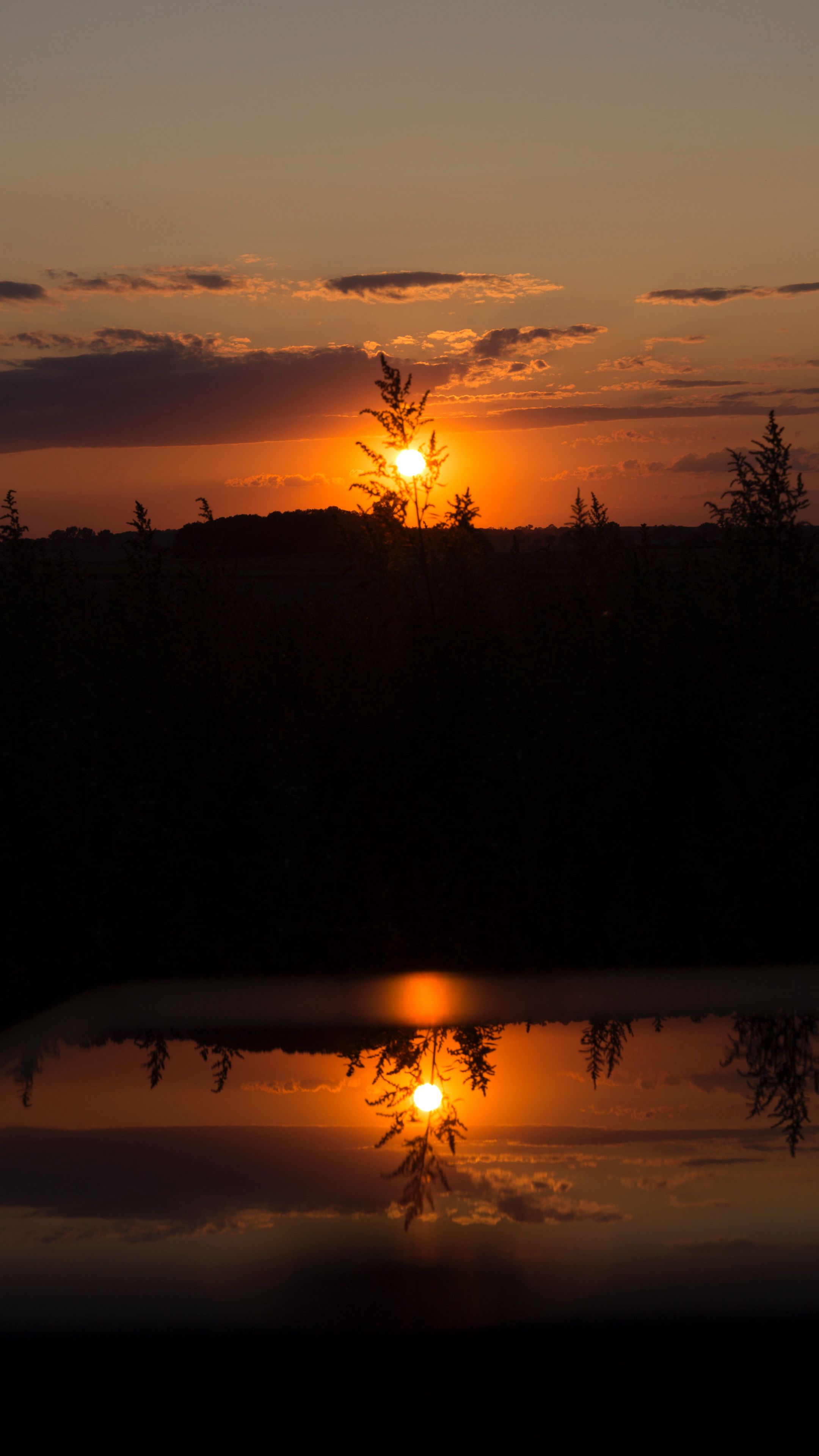 Download Wallpaper 2160x3840 Sunset, Dusk, Dark, Sun, Reflection