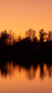 Preview wallpaper sunset, dusk, trees, water, reflection