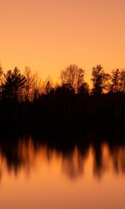 Preview wallpaper sunset, dusk, trees, water, reflection