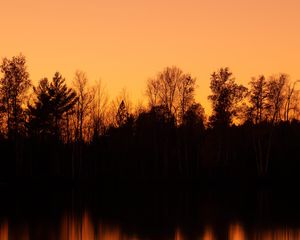 Preview wallpaper sunset, dusk, trees, water, reflection