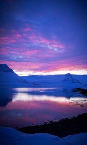 Preview wallpaper sunset, evening, mountains, snowy