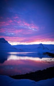 Preview wallpaper sunset, evening, mountains, snowy