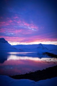Preview wallpaper sunset, evening, mountains, snowy