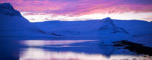 Preview wallpaper sunset, evening, mountains, snowy