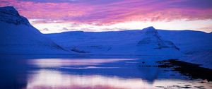Preview wallpaper sunset, evening, mountains, snowy