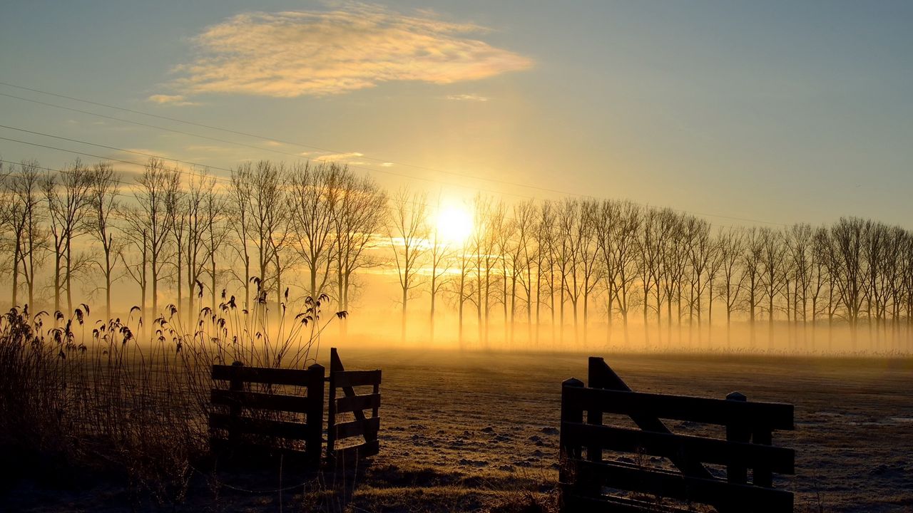 Wallpaper sunset, field, fence, landscape