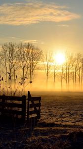 Preview wallpaper sunset, field, fence, landscape