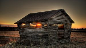 Preview wallpaper sunset, field, house, landscape