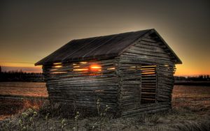 Preview wallpaper sunset, field, house, landscape