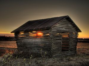 Preview wallpaper sunset, field, house, landscape