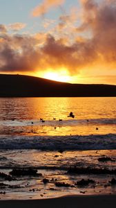 Preview wallpaper sunset, hill, sea, coast