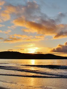 Preview wallpaper sunset, hill, waves, sky