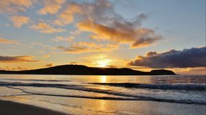 Preview wallpaper sunset, hill, waves, sky