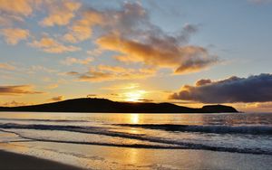 Preview wallpaper sunset, hill, waves, sky