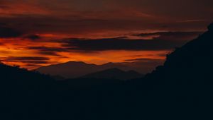 Preview wallpaper sunset, hills, silhouette, landscape