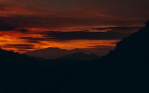 Preview wallpaper sunset, hills, silhouette, landscape