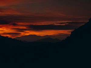 Preview wallpaper sunset, hills, silhouette, landscape