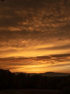 Preview wallpaper sunset, hills, trees, clouds, sky
