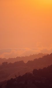 Preview wallpaper sunset, hills, trees, sky