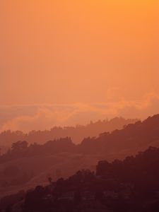 Preview wallpaper sunset, hills, trees, sky