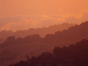 Preview wallpaper sunset, hills, trees, sky