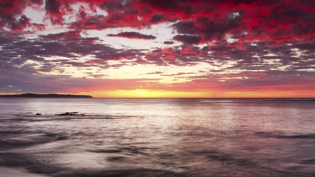 Wallpaper sunset, horizon, beach, stones, sea