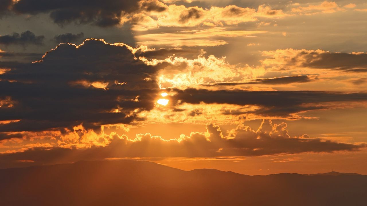 Wallpaper sunset, horizon, lens flare, sun