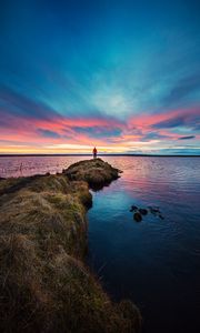 Preview wallpaper sunset, horizon, loneliness, lake, iceland