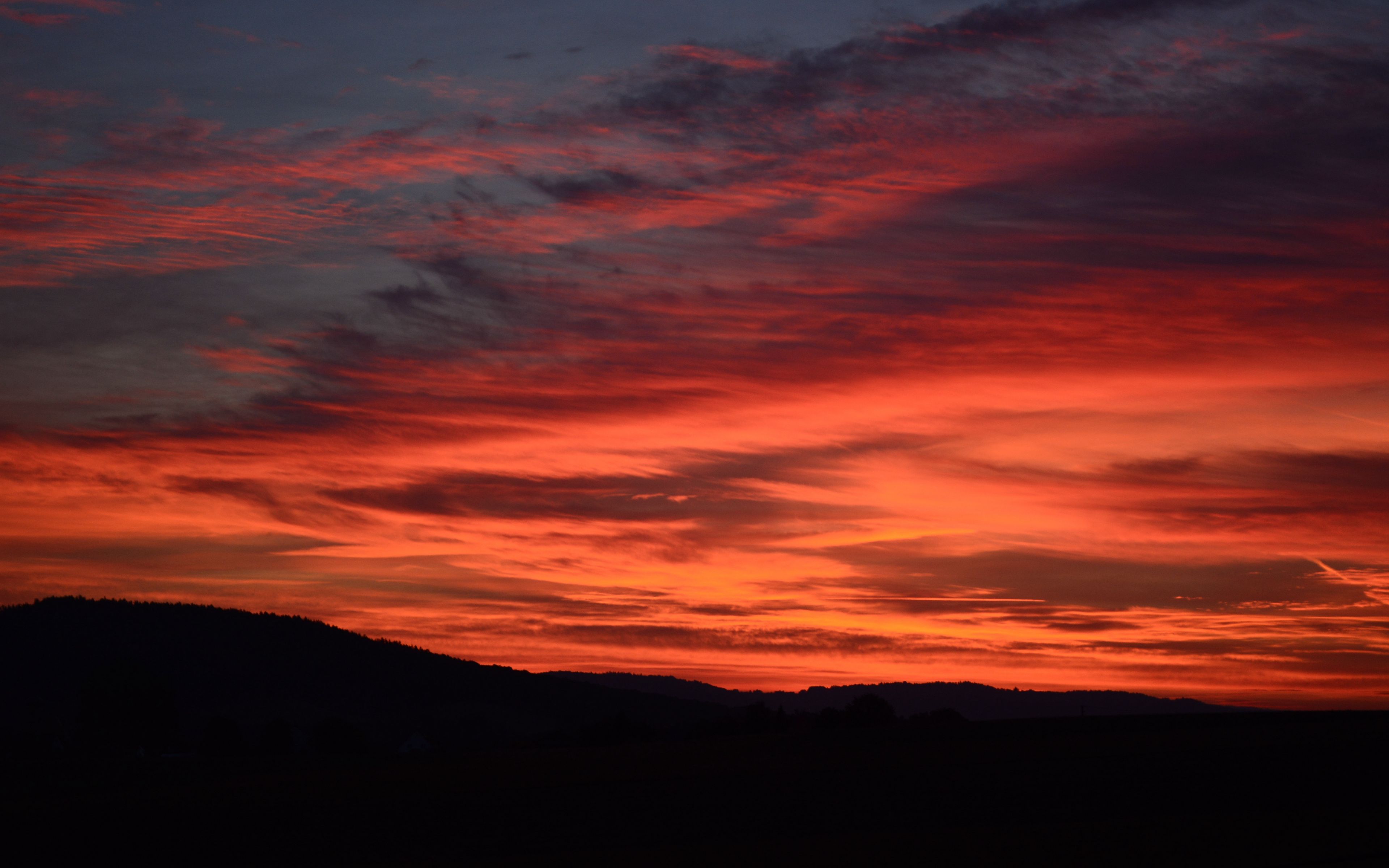 Download wallpaper 3840x2400 sunset, horizon, red, clouds, dark 4k ...