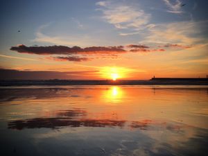 Preview wallpaper sunset, horizon, river, dark, landscape