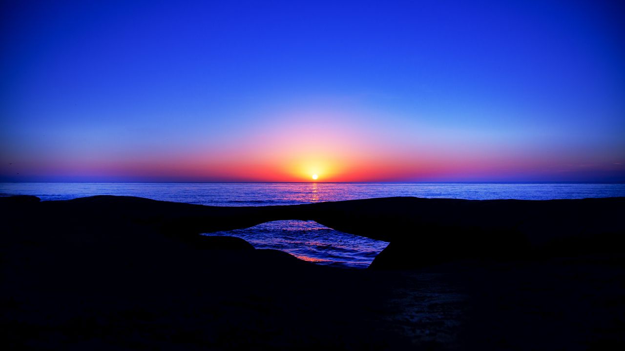 Wallpaper sunset, horizon, sea, sky, sun