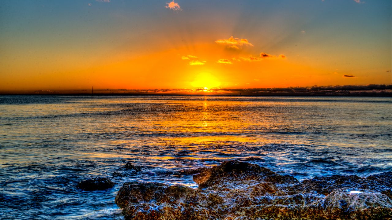 Wallpaper sunset, horizon, sea, surf, hawaii, ocean