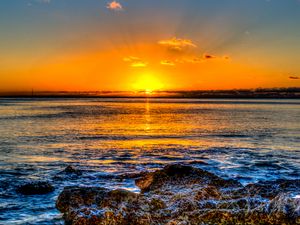 Preview wallpaper sunset, horizon, sea, surf, hawaii, ocean