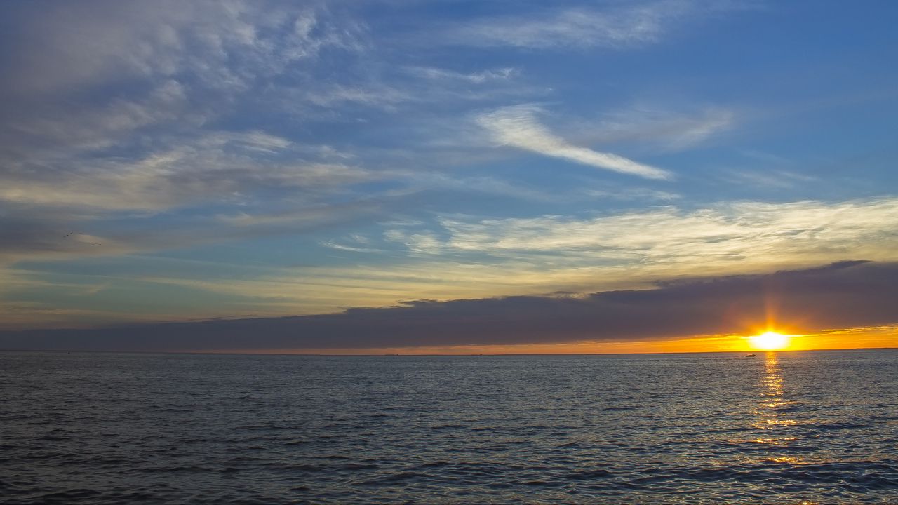 Wallpaper sunset, horizon, sea, sky, clouds