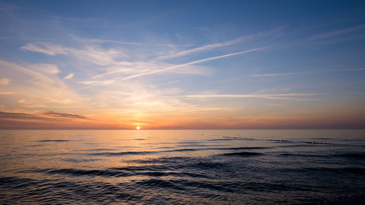 Wallpaper sunset, horizon, sea, sun, sky