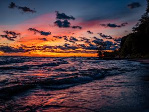 Preview wallpaper sunset, horizon, sea, coast, sky