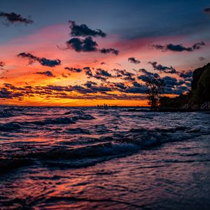 Preview wallpaper sunset, horizon, sea, coast, sky